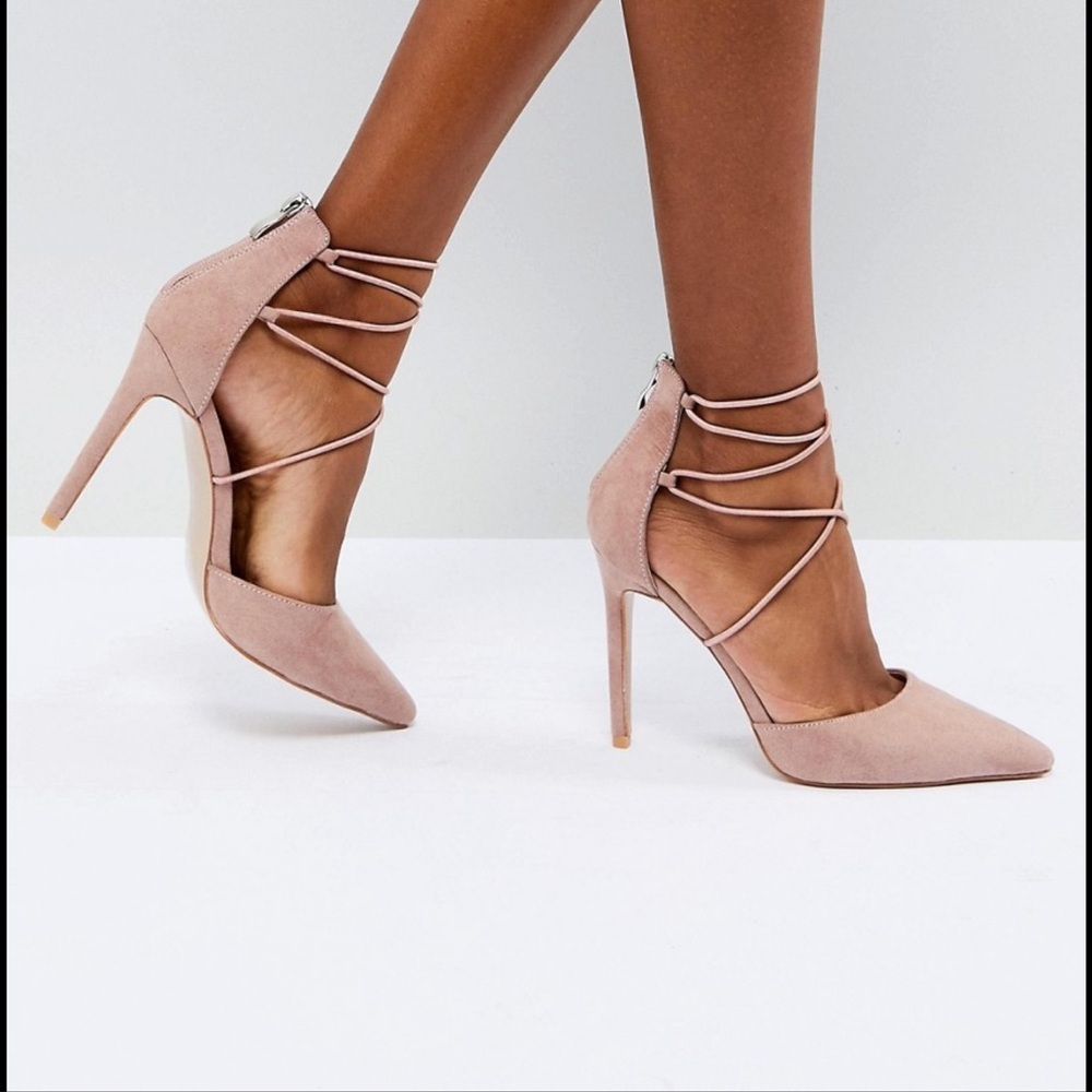 Public Desire Blush Pointed Toe Lace-Up Heels
